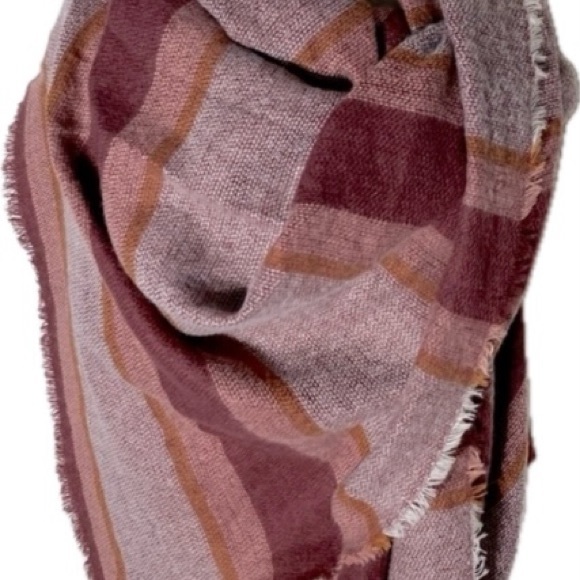 Old Navy Burgundy Red Orange striped Oversized Blanket Scarf | 78"X40" - Picture 3 of 5